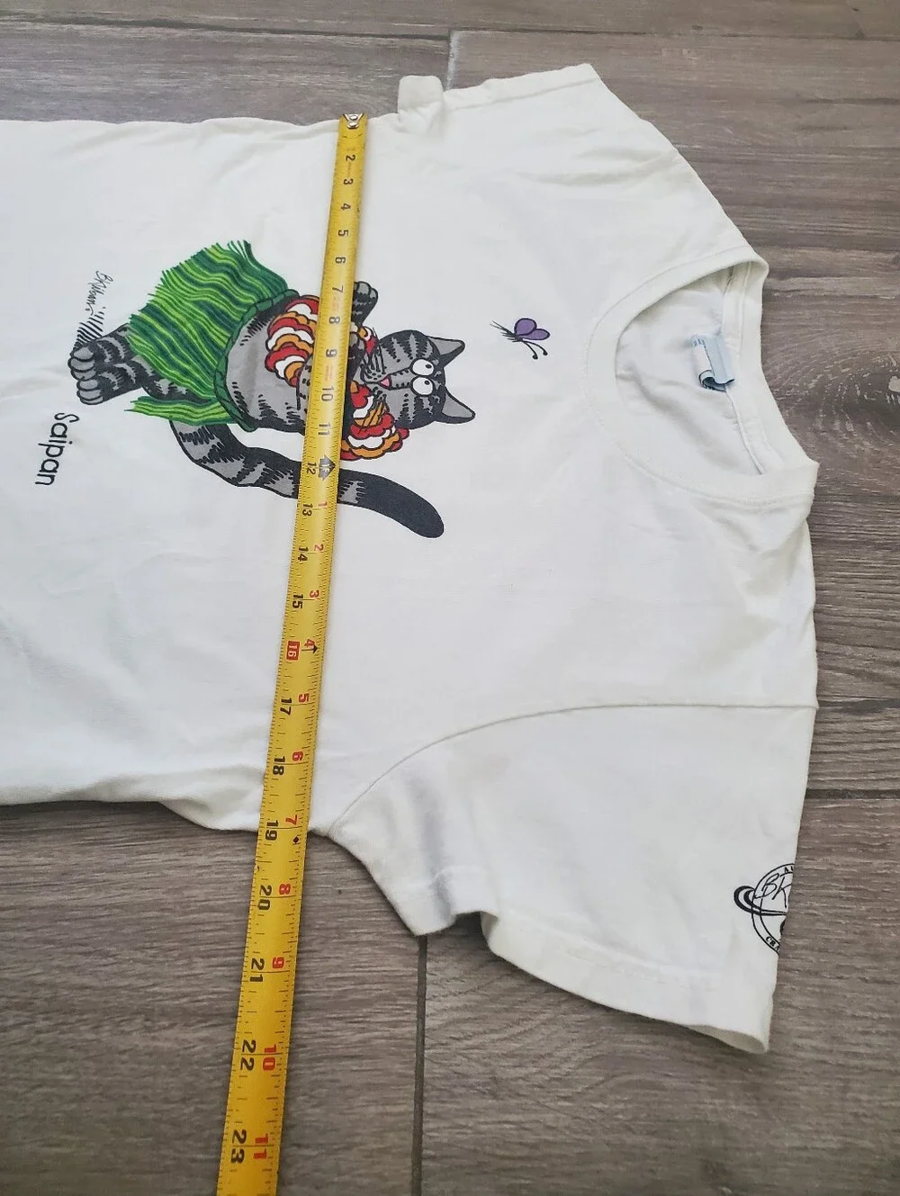 Crazy Shirts 100% cotton white Saipan Hawaiian hula dance cat graphic tee S